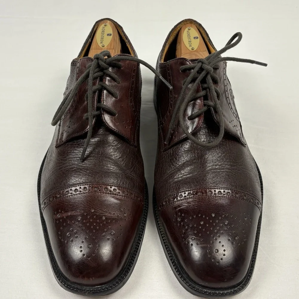 Johnston & Murphy Cellini Medallion Cap Toe Oxfords 11M Burgundy Leather Italy